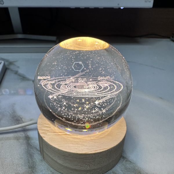 3D Solar System Crystal Ball Lamp – Laser Engraved Glass Night Light